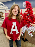 Load image into Gallery viewer, razorback shirts, razorback shirts near me, razorback shirts fayetteville ar, razorback shirts for women, razorback sweatshirt, arkansas shirts, red arkansas shirt, big letter a sweatshirt, big letter A top on red sweatshirt, razorback store near me fayetteville ar
