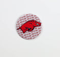 Load image into Gallery viewer, Red and white button with a graphic of a razorback and 'Wood Pig sooie' text on a white background, gameday buttons near me, Hog Heaven store, boutiques near springdale, ar
