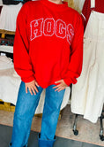 Load image into Gallery viewer, Women’s Arkansas Razorbacks mock neck sweatshirt with puff HOGS lettering in red from Whimsy Whoo Boutique in Fayetteville, Arkansas.