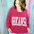 Load image into Gallery viewer, Red Arkansas sweatshirt, red Arkansas ribbed sweatshirt, Arkansas boutique apparel, red Arkansas boutique apparel, Arkansas razorback store Fayetteville, ar Arkansas razorback store springdale, ar whimsy Whoo boutique and shoe store
