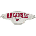 Load image into Gallery viewer, Gray sweatshirt with 'ARKANSAS Razorbacks' text and logo on a white background, Arkansas razorback sweatshirt for women, razorback tops near me, stores near me Fayetteville ar, arkansas razorback store, store near me, Fayetteville ar stores, arkansas razorback store