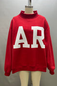Load image into Gallery viewer, Red sweatshirt with 'AR' on a mannequin against a gray background, red Arkansas reversible sweatshirt, red Arkansas reversible mock neck, Arkansas reversible sweatshirt, Arkansas reversible mock neck, AR reversible sweatshirt, AR reversible mock neck, red AR reversible sweatshirt, red AR reversible mock neck, store near me, ARkansas reversible mock neck near me, Arkansas reversible sweatshirt near me