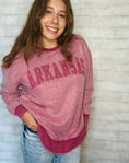 Load image into Gallery viewer, Red razorback top, red razorback sweatshirt, Pressbox apparel, razorback top, razorback sweatshirt, cute razorback sweatshirt, razorback store Fayetteville, razorback shop Fayetteville ar, Fayetteville ar boutique store, online boutique, arkansas razorback store, razorback sweatshirt for women