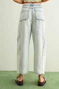 Load image into Gallery viewer, light blue barrel jeans, light blue wide leg jeans, women’s boutique jeans Fayetteville Arkansas stores