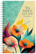 Load image into Gallery viewer, Bible Study Tracker with colorful floral design on a blue and beige background