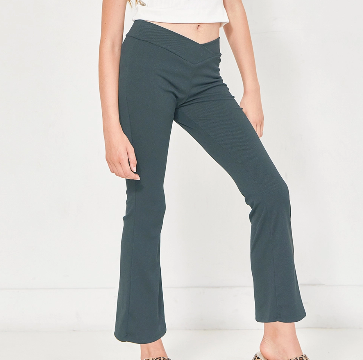 Kids | Crossover Waist Ribbed Flare Pants