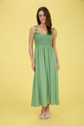 Load image into Gallery viewer, Green maxi dress, green smocked dress, blu pepper dress, blu pepper clothing, dresses for summer, summer maxi dress, cure dresses near me, stores in Fayetteville ar, stores in NWA