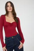 Load image into Gallery viewer, Hey Sweetheart Rushed Knit Fitted Top | Red