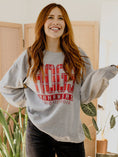 Load image into Gallery viewer, Gray hogs sweatshirt, gray razorback sweatshirt, razorback sweatshirt for women, women’s razorback sweatshirt, women’s razorback apparel, store near me, boutique near me, boutique Fayetteville ar, boutique in fayetteville