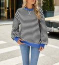 Load image into Gallery viewer, Kick it in Comfort Striped Color Contrast Pullover | Black & Blue