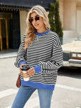Load image into Gallery viewer, Kick it in Comfort Striped Color Contrast Pullover | Black & Blue