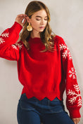 Load image into Gallery viewer, Winter’s Kiss Snowflake Sleeve Red Sweater