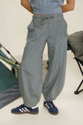 Load image into Gallery viewer, Person wearing blue and white striped pants with a white background, navy parachute pants, parachute pants 80s, parachute pants women, parachute pants h&m, parachute pants 90s, parachute pants near me, parachute pants my hammer, barrel pants, barrel leg pants, barrel jeans barrel pants trousers, barrel jeans women, barrel pants anthropology