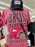 Load image into Gallery viewer, Hit that line red razorback football tshirt, red Arkansas football tee, Arkansas Razorback football shirt, football Arkansas shirt, Fayetteville ar shopping near me, razorback store near me, razorback clothing near me