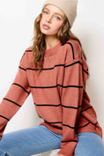 Load image into Gallery viewer, Woman wearing a striped sweater and beanie against a white background striped sweater, sweaters for women, stores near me, Fayetteville mall boutique