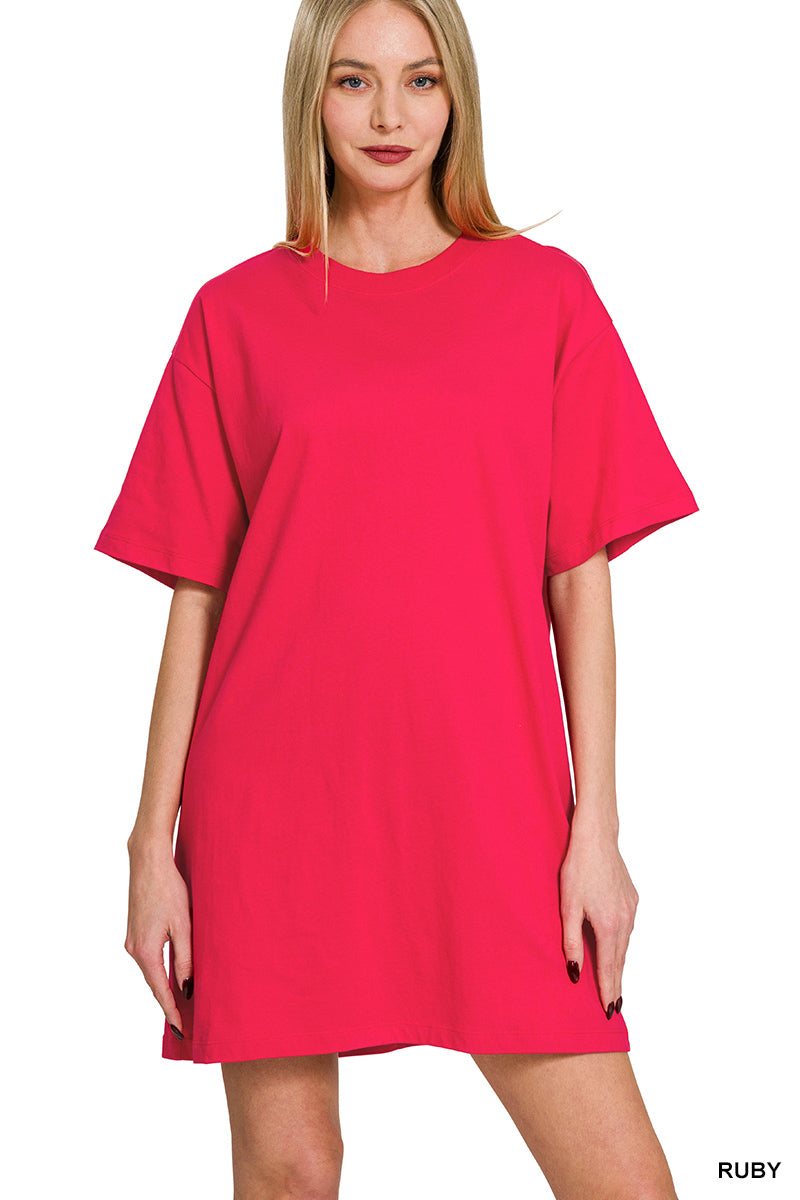 red oversized t shirt dress 1431GD