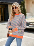 Load image into Gallery viewer, Kick it in Comfort Striped Color Contrast Pullover | Blue & Orange