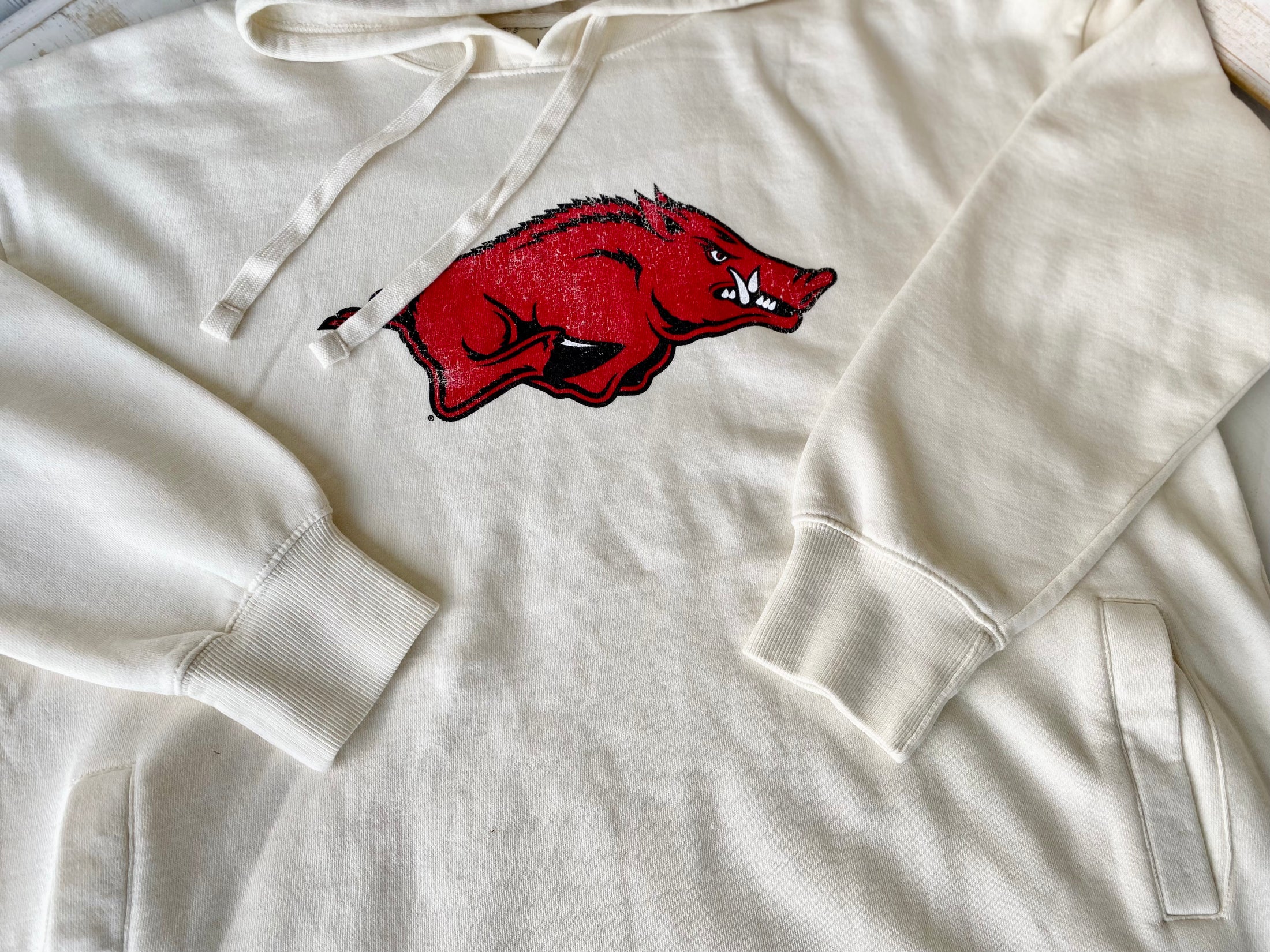 Let’s Go Hogs Distressed Logo Arkansas Razorback Hoodie