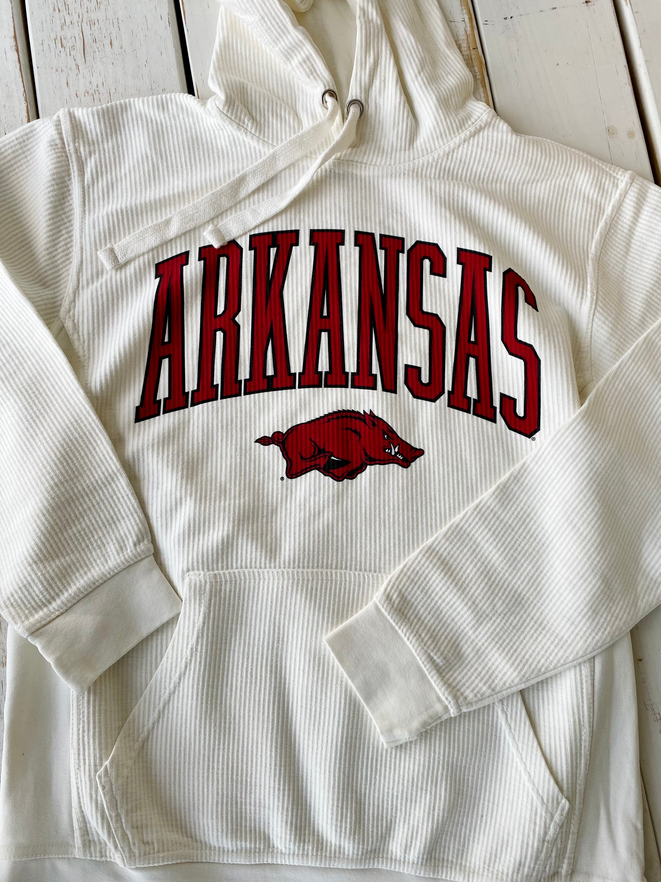 Hog Wild Arkansas Razorback Hoodie - Ivory Corded Sweatshirt