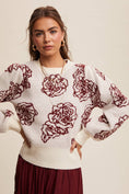 Load image into Gallery viewer, Feminine in Floral Puff-Sleeve Sweater