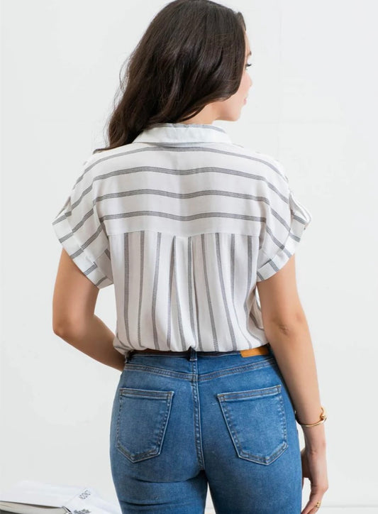 back detail of striped button up blouse from blue pepper, where to buy affordable work clothes online. Springdale, AR Northwet Arkansas