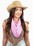 Load image into Gallery viewer, pink fringe bandana, pink rhinestone bandana, bandana near me, western bandana, bandana for country concert, stores near me springdale