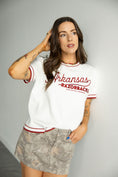 Load image into Gallery viewer, Gameday Social brand luxe knit top in Razorback red, perfect for Arkansas baseball season.
