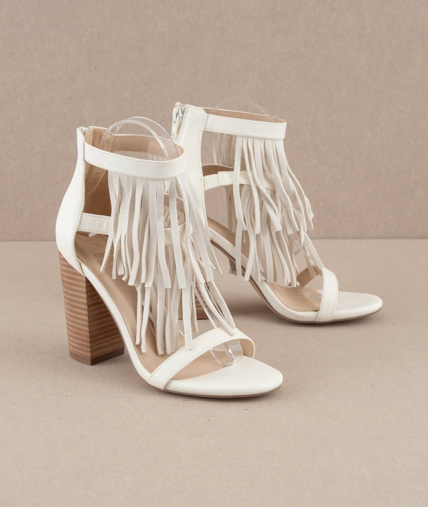 Take Me Out Cream Fringe Heels - Main Image
