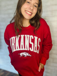 Load image into Gallery viewer, Red razorback top, red razorback sweatshirt, Pressbox apparel, razorback top, razorback sweatshirt, cute razorback sweatshirt, razorback store Fayetteville, razorback shop Fayetteville ar, Fayetteville ar boutique store, online boutqie