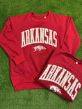 Load image into Gallery viewer, Red razorback top, red razorback sweatshirt, Pressbox apparel, razorback top, razorback sweatshirt, cute razorback sweatshirt, razorback store Fayetteville, razorback shop Fayetteville ar, Fayetteville ar boutique store, online boutique, women’s razorback top, women razorback sweatshirt, women razorback apparel