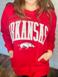 Load image into Gallery viewer, Red razorback top, red razorback sweatshirt, Pressbox apparel, razorback top, razorback sweatshirt, cute razorback sweatshirt, razorback store Fayetteville, razorback shop Fayetteville ar, Fayetteville ar boutique store, online boutique