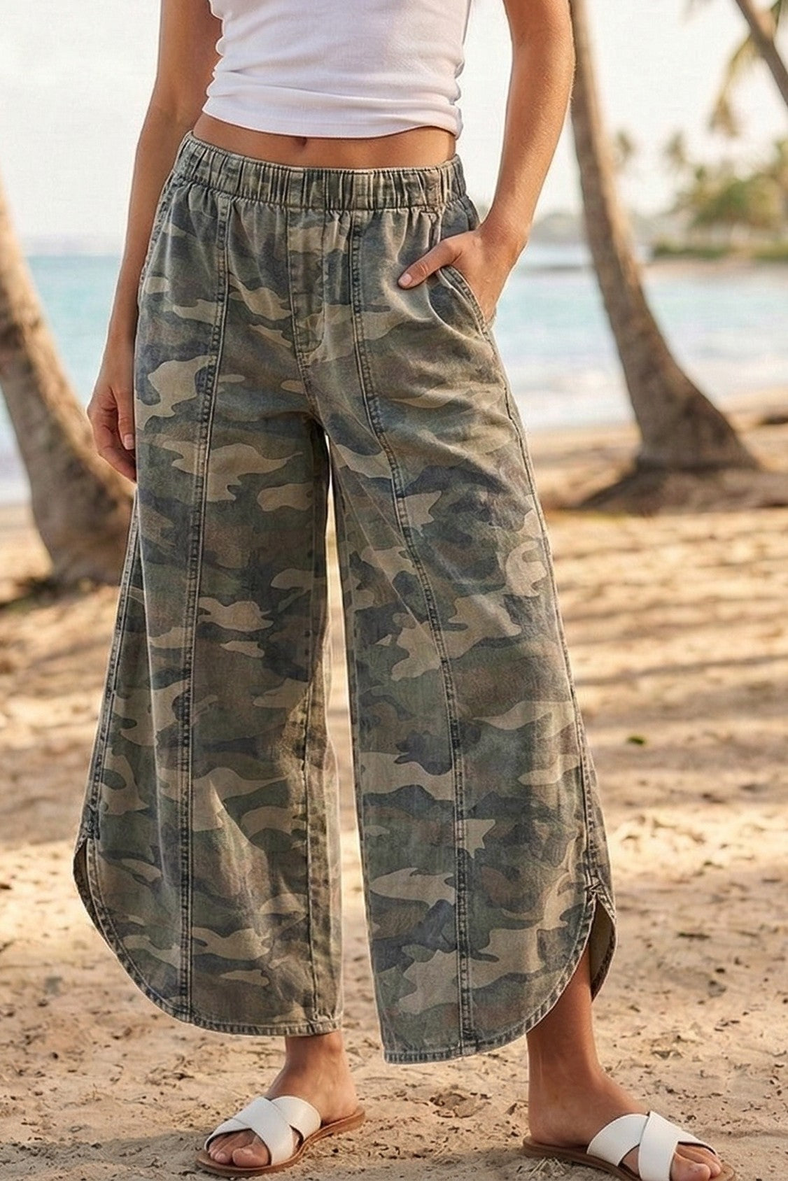 The Most Wanted Tulip Hem Camo Pants | Relaxed Fit Washed Camo