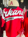 Load image into Gallery viewer, Oversized Woo Pig Arkansas Razorback tee styled with boots for SEC football weekends and University of Arkansas game day apparel.