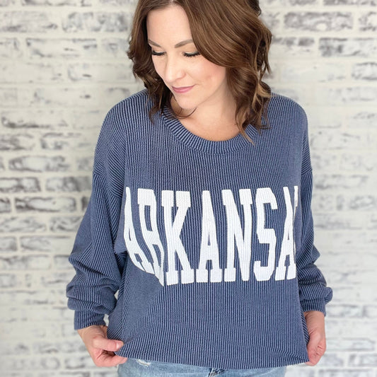Arkansas sweatshirt, Arkansas corded sweatshirt, shopping near me, boutique in Fayetteville Arkansas, whimsy whoo boutique store, razorback store