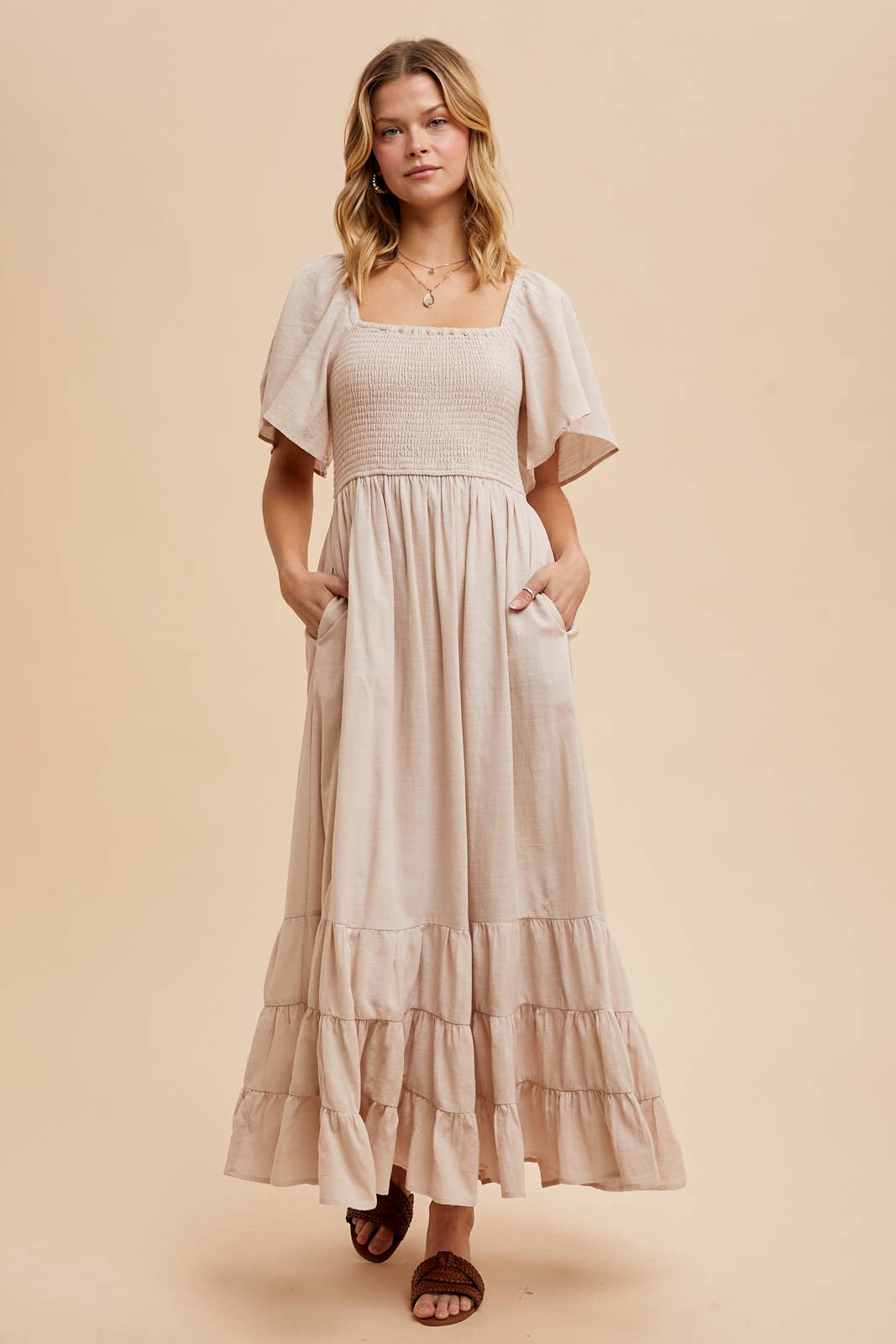 Found My Flow Smocked Flutter Sleeve Maxi