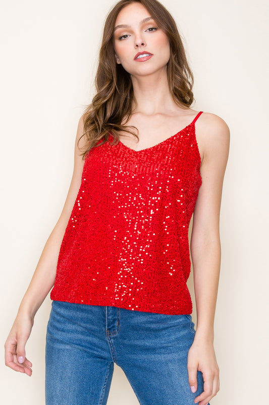 Let’s Go Out Red Sequin Tank