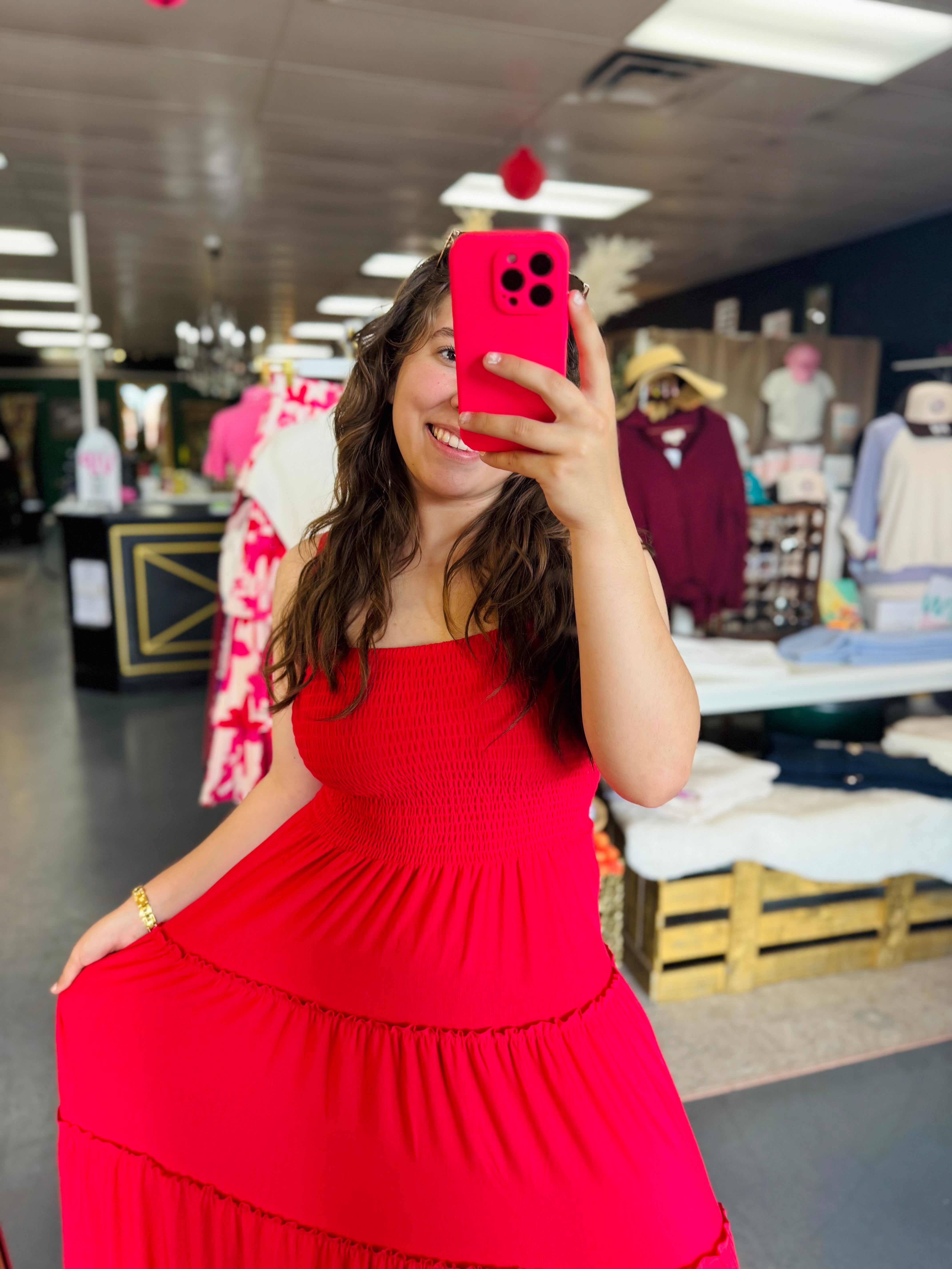 Zenana Red Easy Elegance Tiered Midi Dress | Fayetteville Boutique