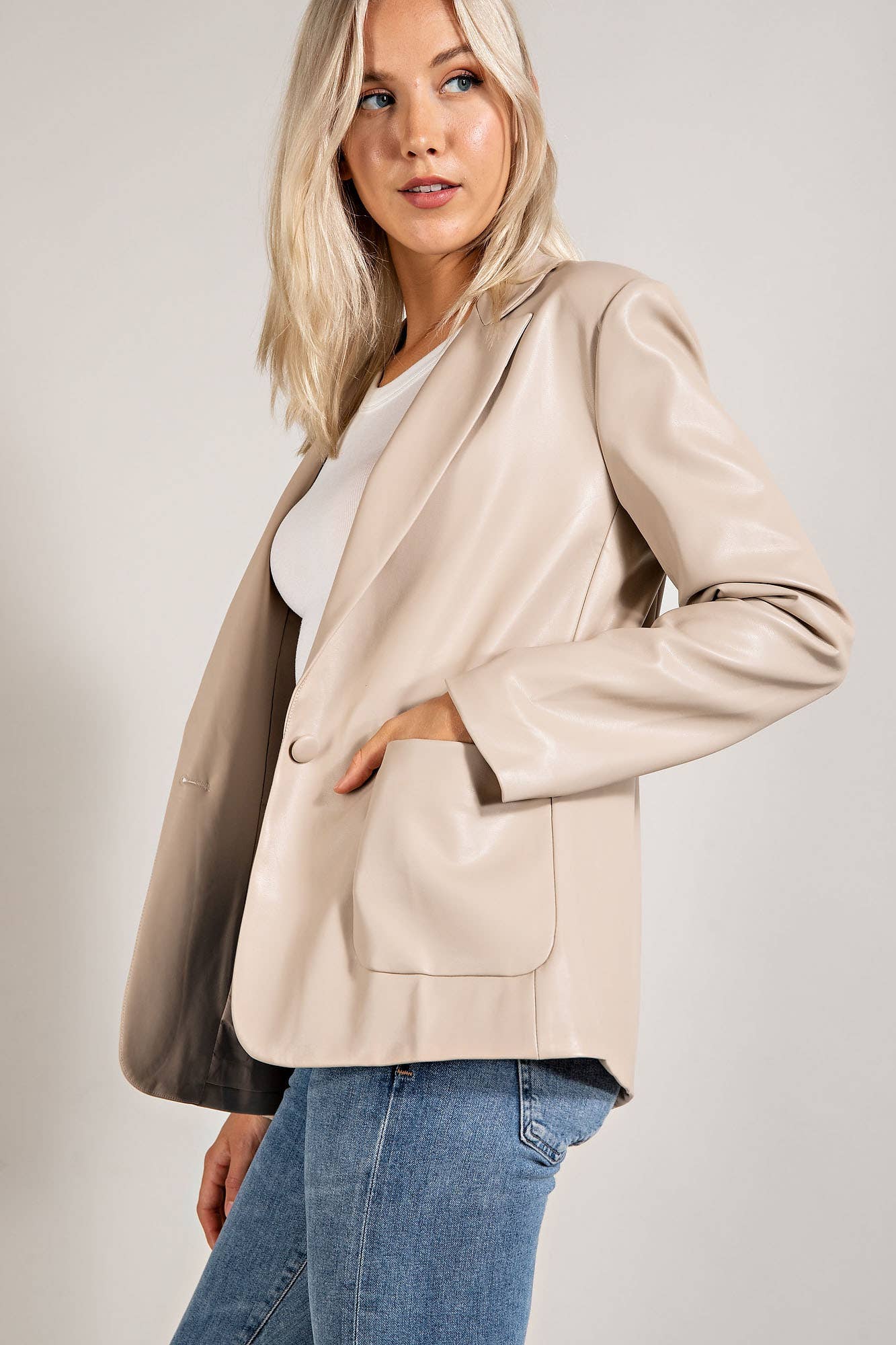 Maximum Chic Beige Leather Blazer