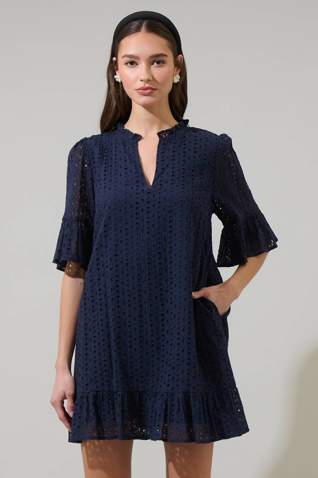 Derry Eyelet Shift Mini Dress | Navy