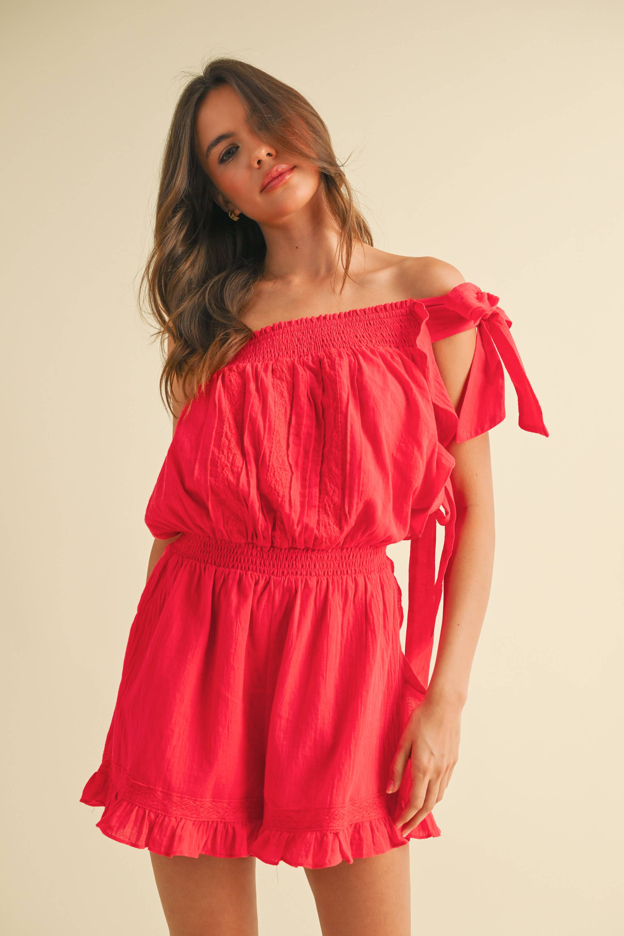 Ruby Ruffle One-Shoulder