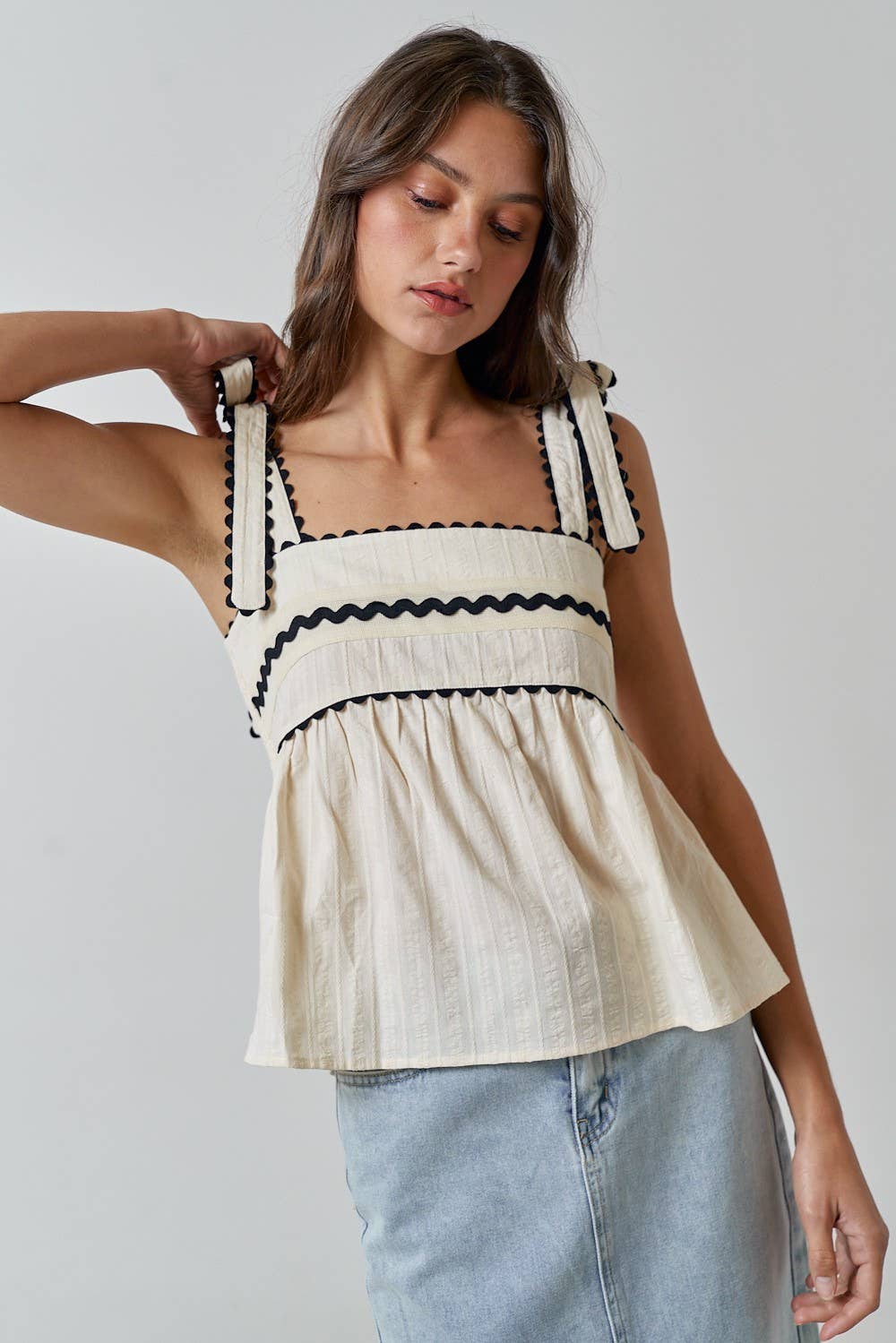 Call Me Yours Scallop Trim Bow Tank Top