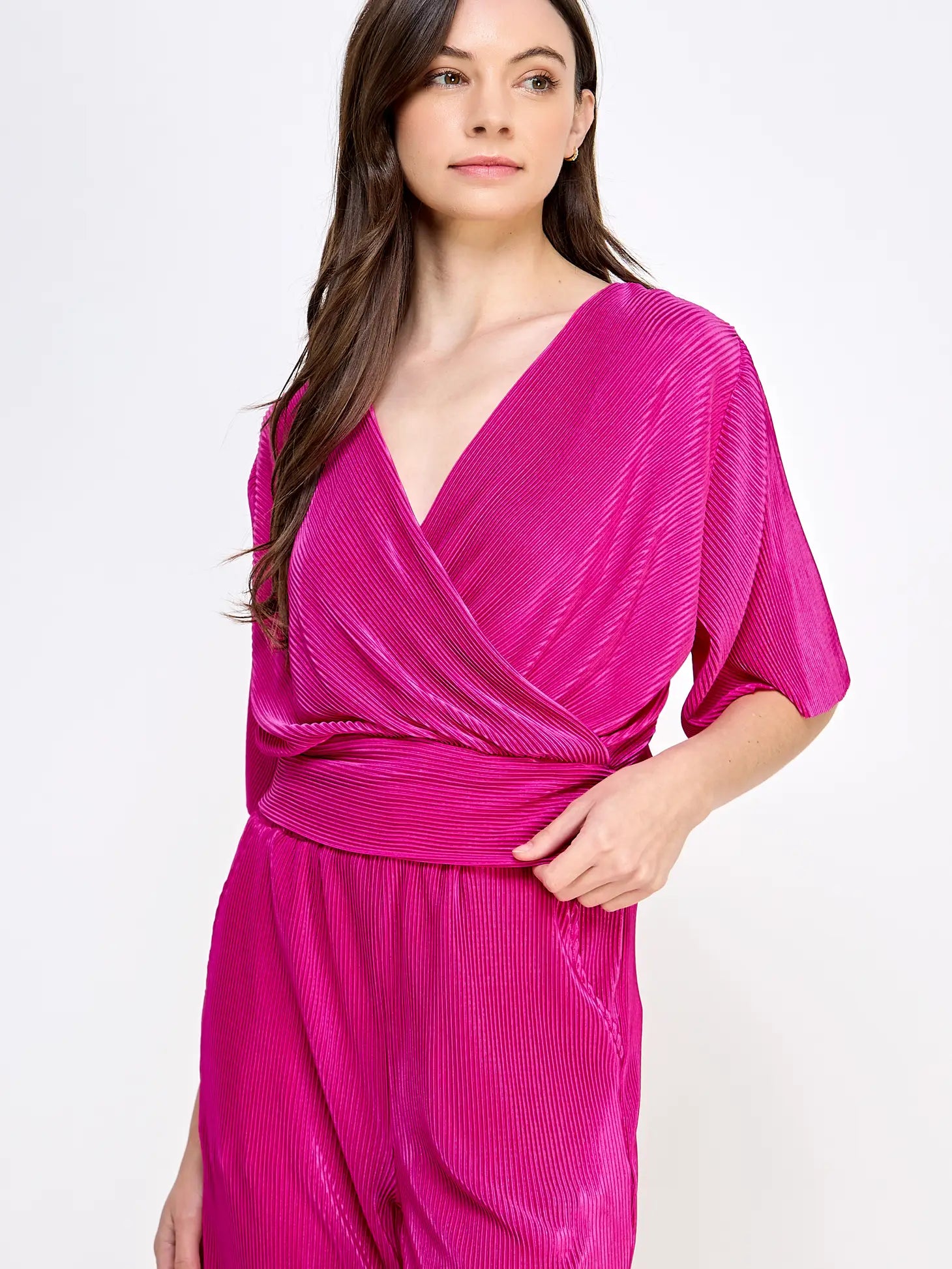 A Level Up Pleated Matching Set - Top Magenta