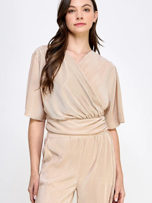 A Level Up Pleated Matching Set - Top Taupe