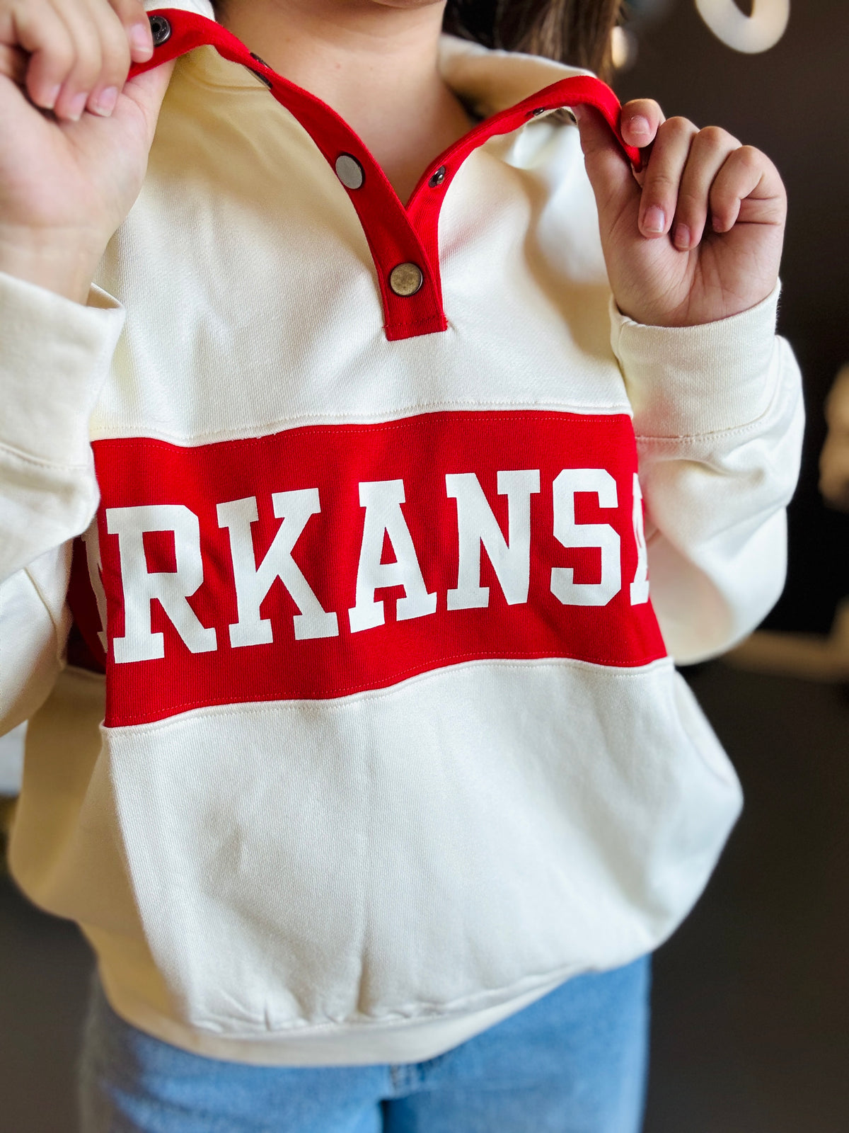 Kick-off Classic Arkansas Varsity Snap Pullover | Cream