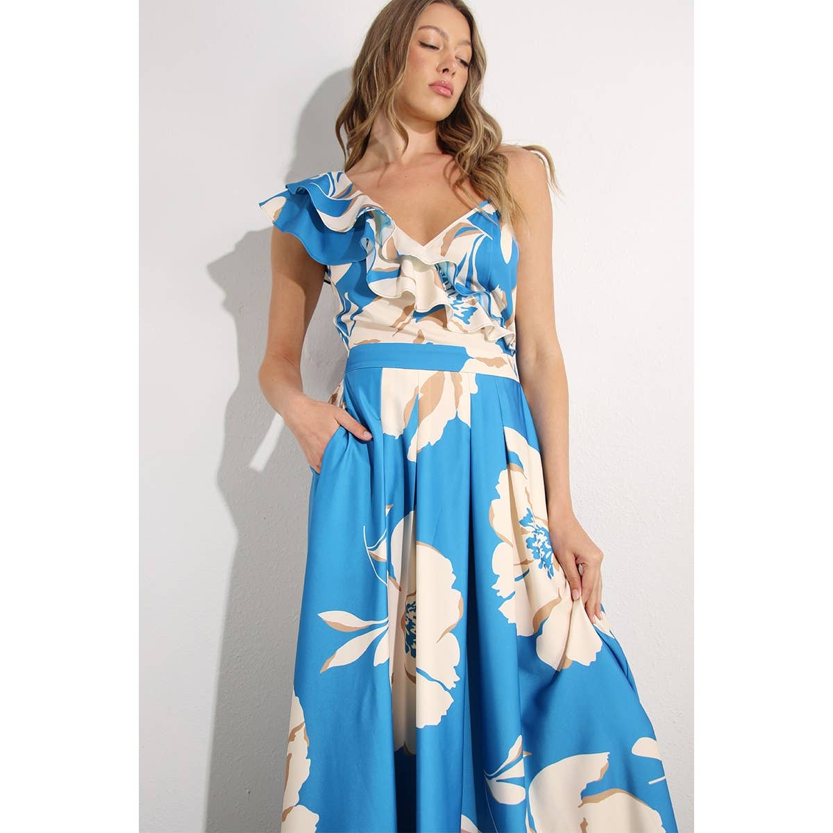 Blue Magnolia Ruffle Maxi Dress