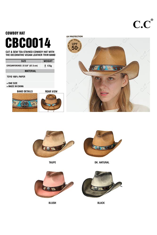 C.C Vegan Leather Tea-Stained Cowboy Hat