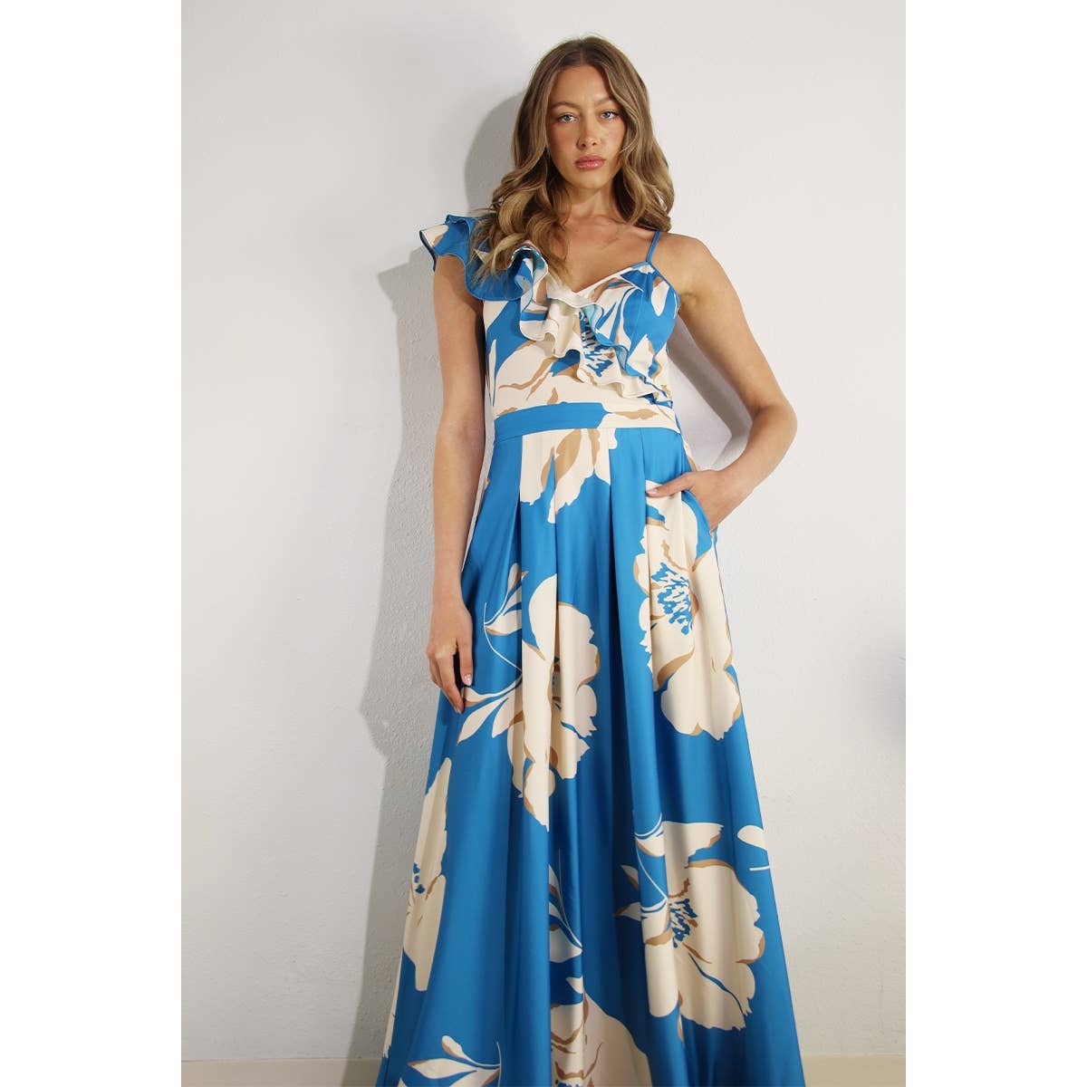 Blue Magnolia Ruffle Maxi Dress
