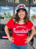 Load image into Gallery viewer, My Elevated Varsity Off-Shoulder Razorback Tee
