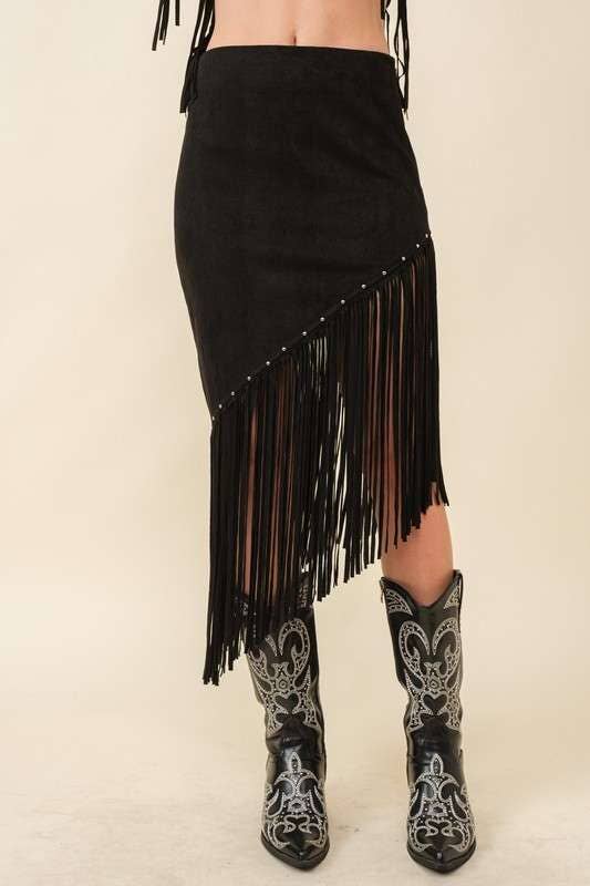 A Little Unbalance Western Fringe Midi Skirt