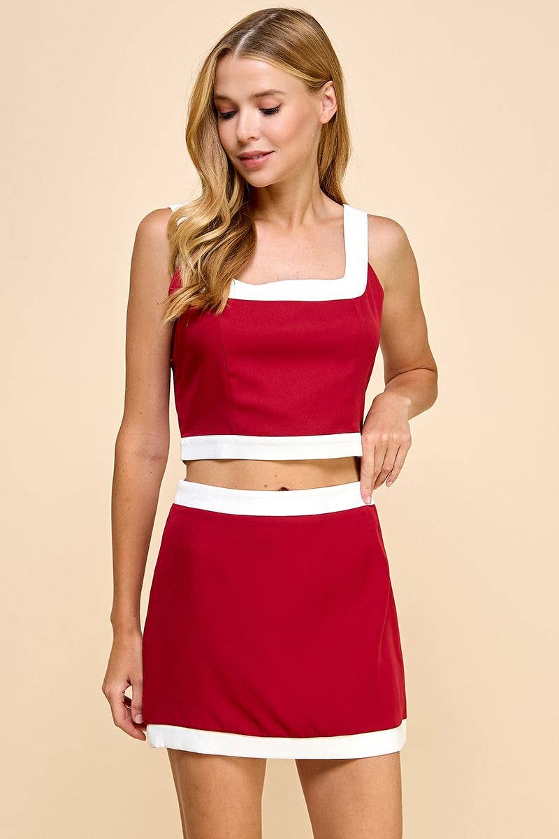 White Border Detail Cropped Tank Top
